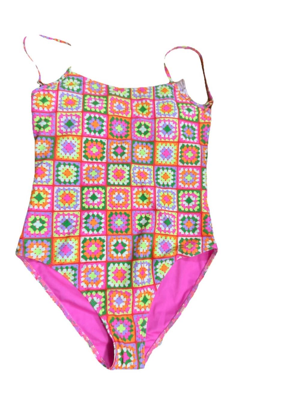 PINK LILY Women’s One Piece Crochet Print Bathing Suit Size Medium